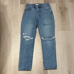 Altar’d State Hidden Baggy Straight Leg High Waisted Distressed Jeans
